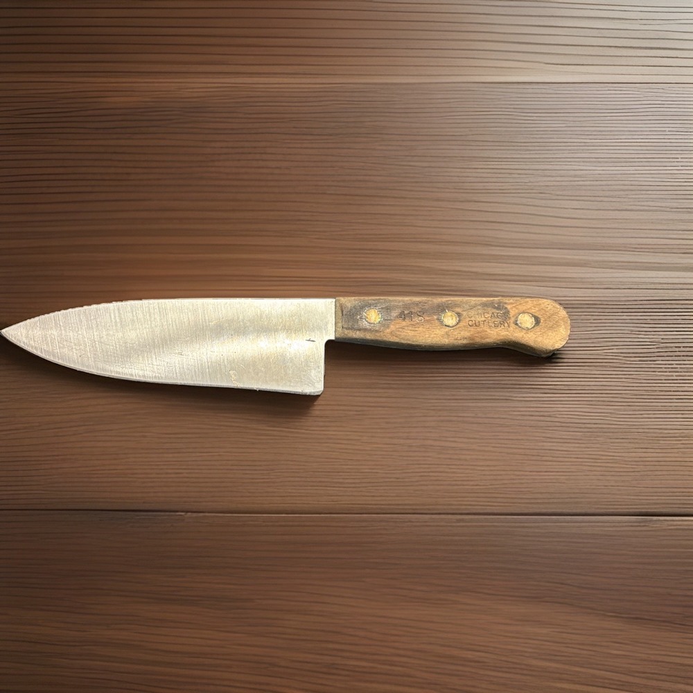 Vintage Chicago Cutlery 41S Chef Knife 6" Blade Walnut Wood Handle Full Tang USA